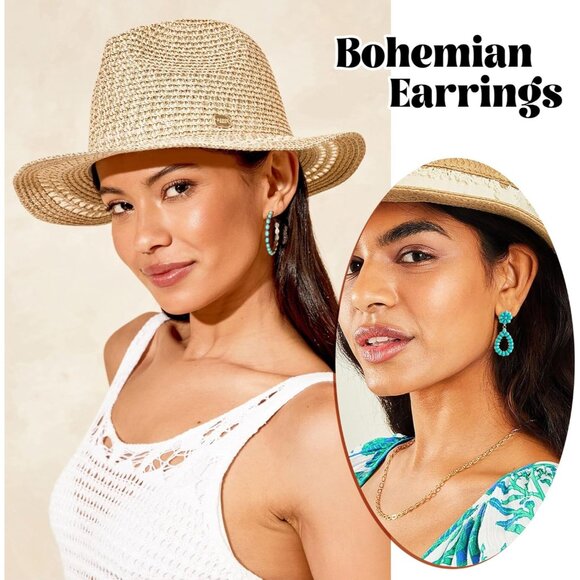 Western Turquoise Jewelry Set: Layered Necklaces, Rings, and Earrings for Women - Picture 3 of 7